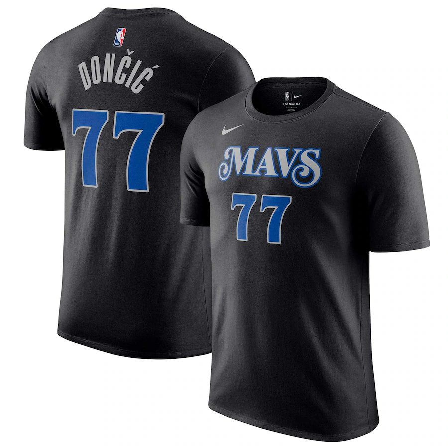 Men's Dallas Mavericks #77 Luka Doncic Black 2023/24 City Edition Name & Number T-Shirt